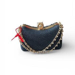 Elegant Midnight Blue Evening Clutch with Gold Chain